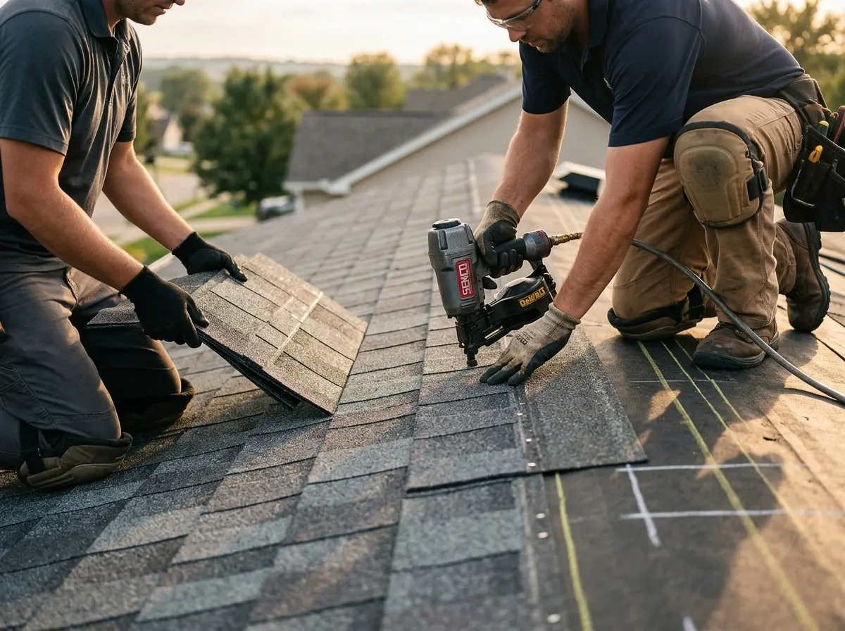 Professional roofer working on a residential roof in Rostraver